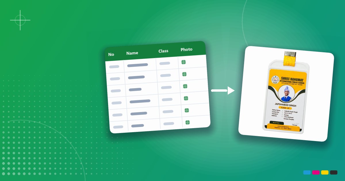 Excel sheet of student data turning into printed student ID cards