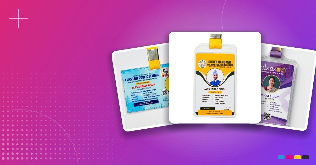 Vertical and horizontal school ID card layouts side by side