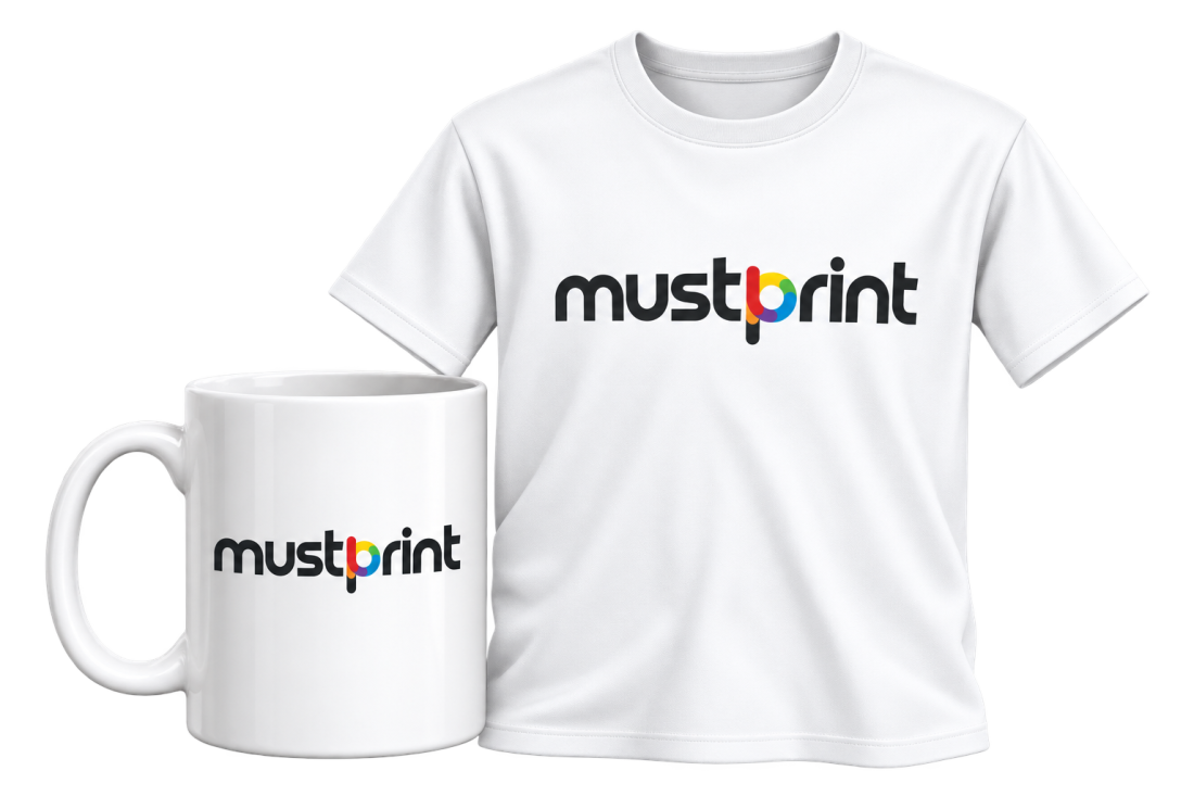 White T-shirt and mug printed with a custom design